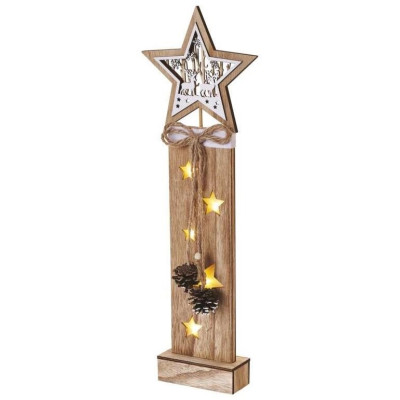 LED dekorácia drevená – hviezdy, 48 cm, 2x AA, vnútorná, teplá biela, časovač