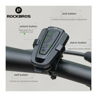 Alarm a zvonček RockBros na bicykel 120 dB, IPX5, čierny