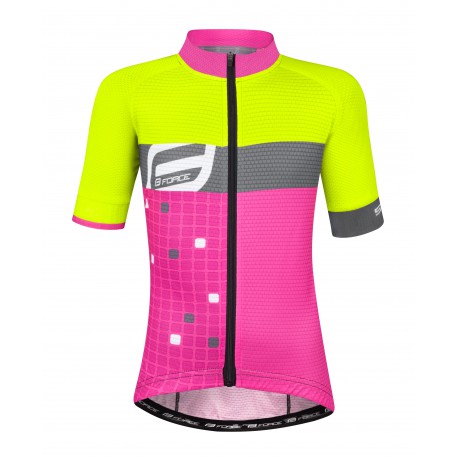 Detský dres F KID SQUARE fluo-ružový 154-164 cm